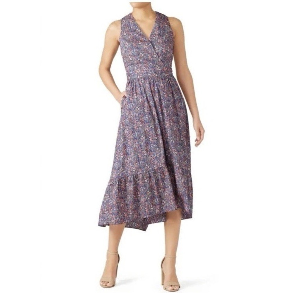 J Crew Liberty® Kayako Floral Faux Wrap Sleeveles Dress Sz 0 Ditsy Floral Church